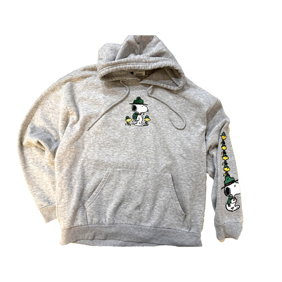 Peanuts Snoopy Hoodie Mens Large Gray Aeropostale Woodstock Graphic Back Print - Picture 1 of 10